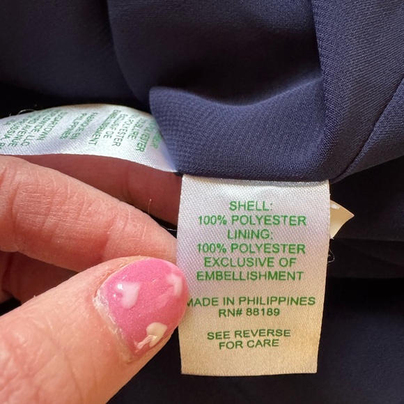 Lilly Pulitzer Adalee Ruffle Shirt Dress True Navy Pearl Embellishments Size 00 - Picture 13 of 14